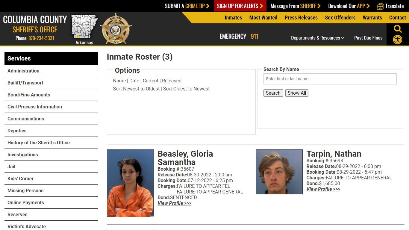 Inmate Roster (3) - Columbia County Sheriff AR