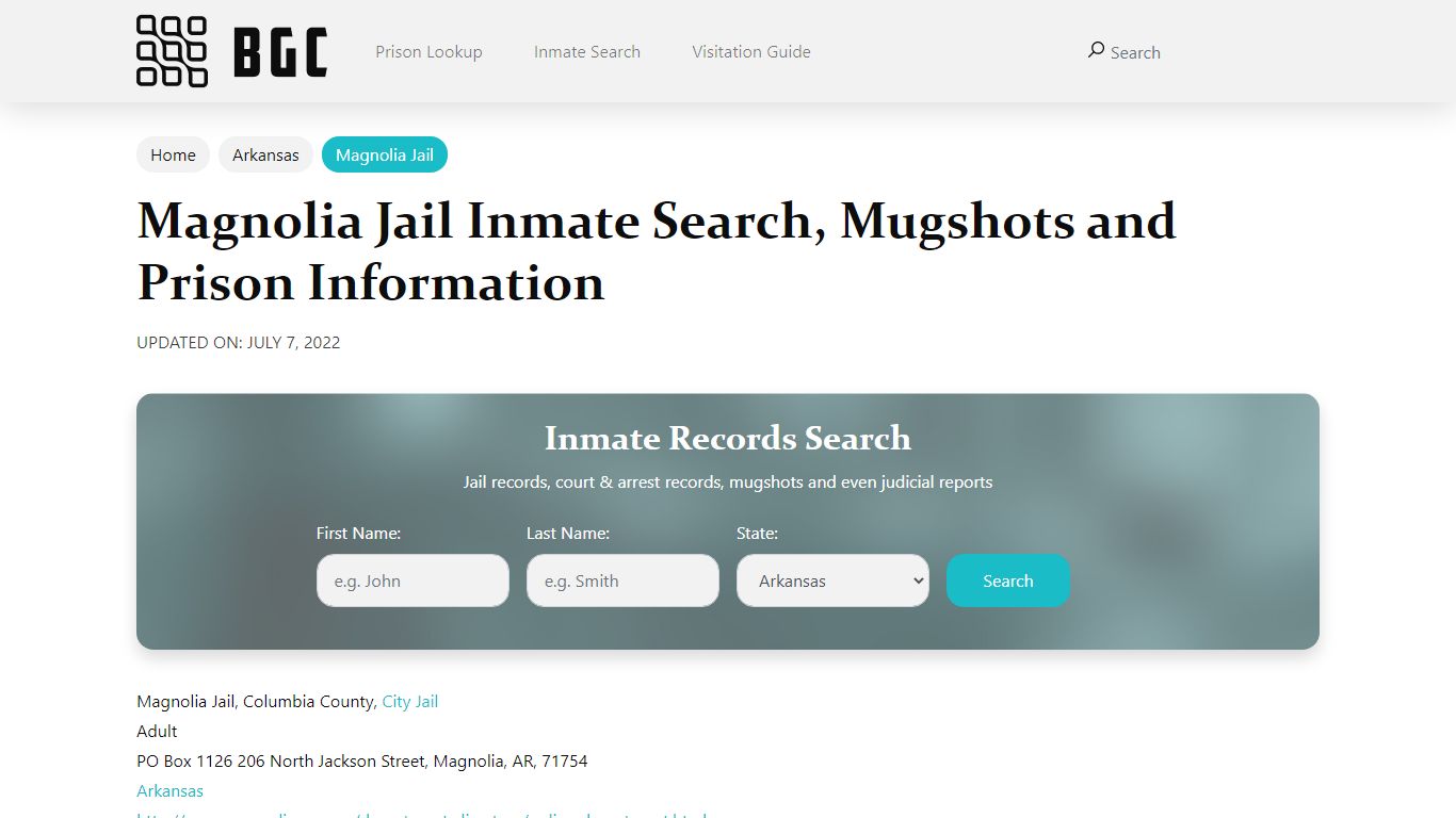 Magnolia Jail Inmate Search, Mugshots and Prison Information