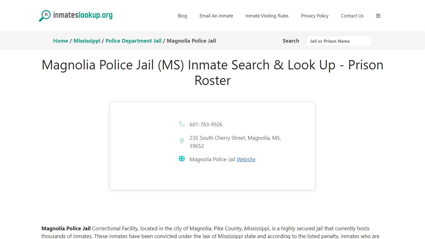 Magnolia Police Jail (MS) Inmate Search & Look Up - Prison Roster