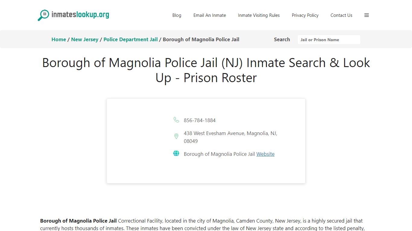 Borough of Magnolia Police Jail (NJ) Inmate Search & Look Up - Prison ...